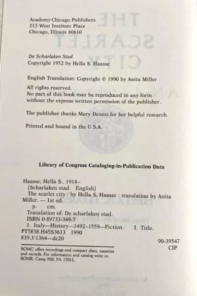 The Scarlet City by Hella S. Haasse Hardcover Novel 16th-Century Italy 1990