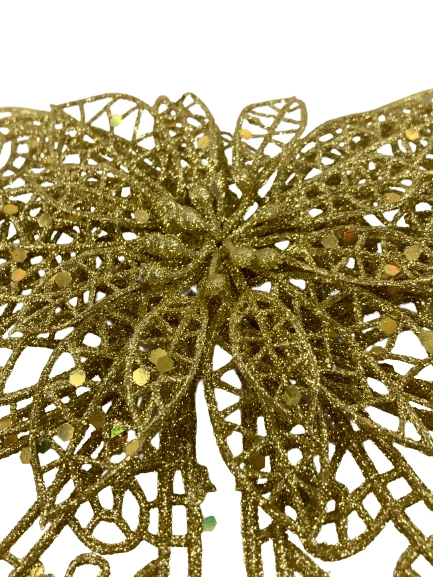 Lot of 4 Large Gold Glitter Christmas Bows Clip On Ornament Wreath Decor 10in