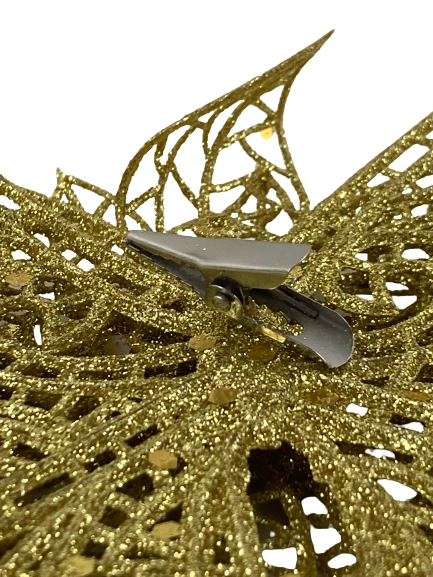 Lot of 4 Large Gold Glitter Christmas Bows Clip On Ornament Wreath Decor 10in