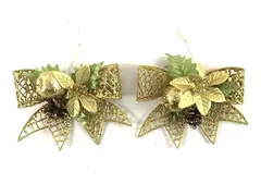 Lot of 2 Large Gold Glitter Christmas Bows Ornaments Wreath Decor Flower Fruit