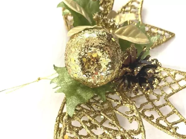Lot of 2 Large Gold Glitter Christmas Bows Ornaments Wreath Decor Flower Fruit