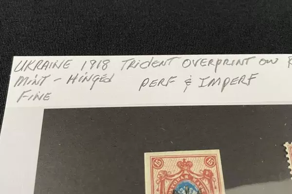 Lot of 2 Ukraine 1918 Trident Overprint Russian Stamps Mint Hinged Fine