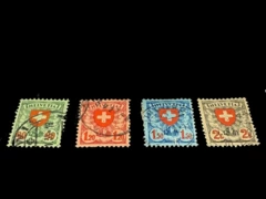 Lot of 4 Used 1924 Switzerland Coat of Arms Stamps - Fine Condition