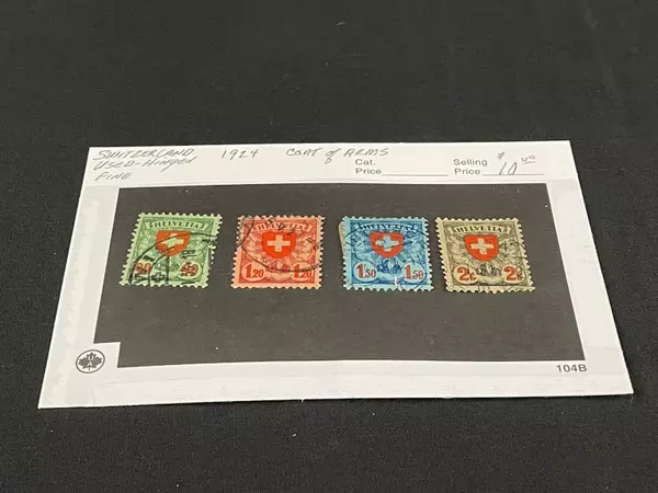 Lot of 4 Used 1924 Switzerland Coat of Arms Stamps - Fine Condition