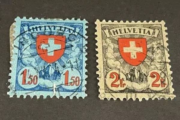 Lot of 4 Used 1924 Switzerland Coat of Arms Stamps - Fine Condition