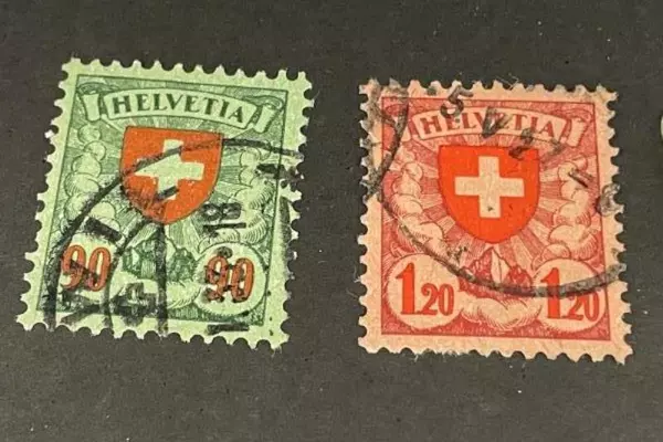 Lot of 4 Used 1924 Switzerland Coat of Arms Stamps - Fine Condition