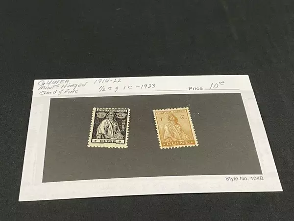 Lot of 2 Mint Hinged Portuguese Guinea Stamps 1914-1922 1/2c & 1c