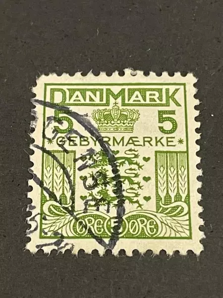 1926 Denmark 5 Ore Stamp Danish Crown Very Fine Used Hinged Green Collectible