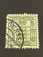 1926 Denmark 5 Ore Stamp Danish Crown Very Fine Used Hinged Green Collectible