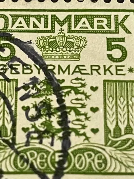 1926 Denmark 5 Ore Stamp Danish Crown Very Fine Used Hinged Green Collectible