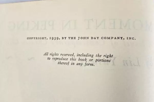 Vintage Moment In Peking by Lin Yutang 1939 Hardcover Book Good Condition