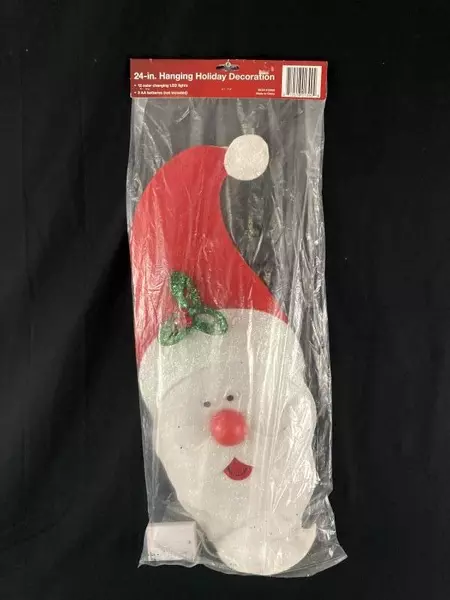 Vtg 24" Hanging Santa Decoration with 12 LED Lights & Googly Eyes Sealed