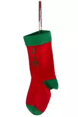 Vintage Knit Crochet Christmas Stocking "Jim" Red Green Holiday Decor 20"