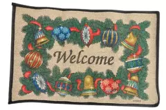 Vintage MRT Welcome Wreath Christmas Rug Mat Entry Doorway Accent 26.5"