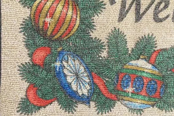 Vintage MRT Welcome Wreath Christmas Rug Mat Entry Doorway Accent 26.5"