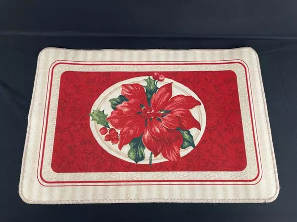 Vintage Poinsettia Christmas Rug 27" Accent Mat Holiday Home Decor