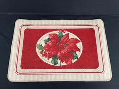 Vintage Poinsettia Christmas Rug 27" Accent Mat Holiday Home Decor