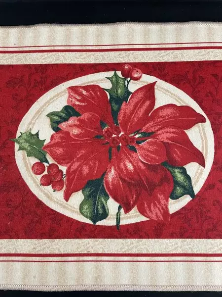 Vintage Poinsettia Christmas Rug 27" Accent Mat Holiday Home Decor