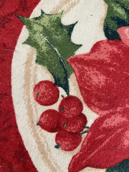 Vintage Poinsettia Christmas Rug 27" Accent Mat Holiday Home Decor