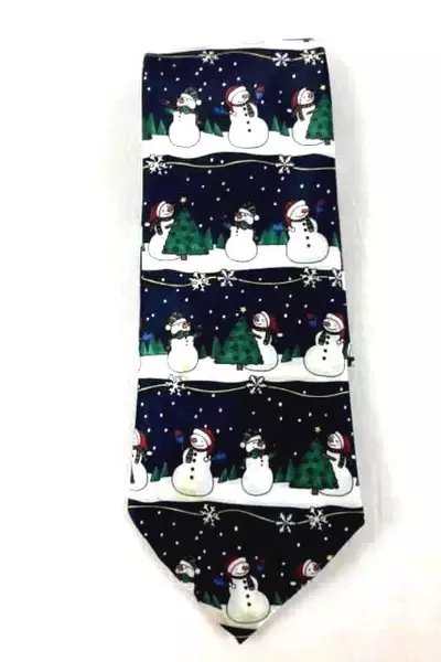 Vintage Yule Tie Greetings Hallmark Snowmen Necktie Christmas 58" Good Condition