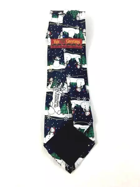 Vintage Yule Tie Greetings Hallmark Snowmen Necktie Christmas 58" Good Condition
