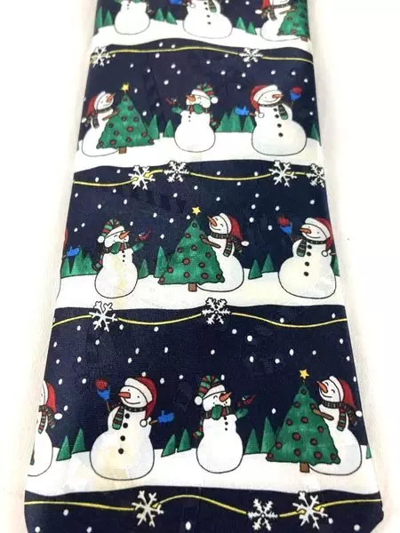 Vintage Yule Tie Greetings Hallmark Snowmen Necktie Christmas 58" Good Condition