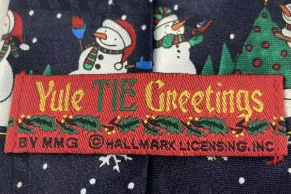 Vintage Yule Tie Greetings Hallmark Snowmen Necktie Christmas 58" Good Condition