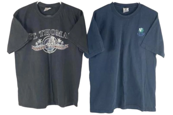 Lot of 2 Men's Size L T-Shirts: St. Thomas Island & Golf Maui Black Blue