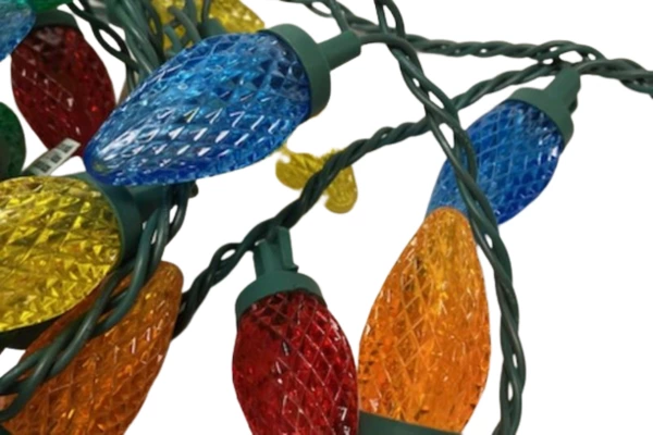 GE 25 Faceted Bulbs Multi Color Christmas Lights Green Strand LED Indoor Outdoor