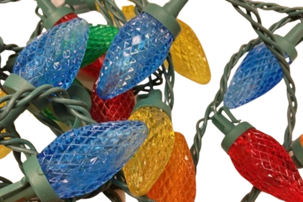 GE 25 Faceted Bulbs Multi Color Christmas Lights Green Strand LED Indoor Outdoor