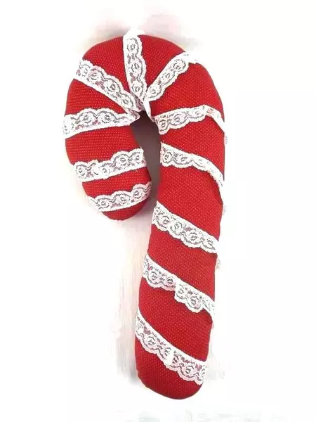 Vintage 19" Plush Candy Cane Pillow Decor with Lace Stripes - Holiday Charm
