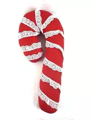 Vintage 19" Plush Candy Cane Pillow Decor with Lace Stripes - Holiday Charm