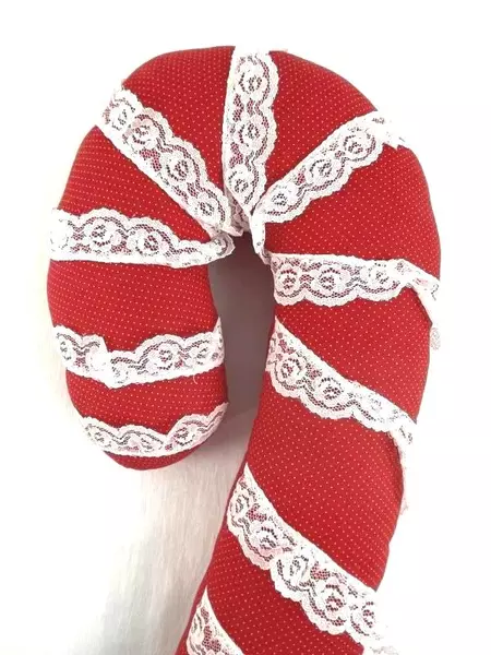 Vintage 19" Plush Candy Cane Pillow Decor with Lace Stripes - Holiday Charm