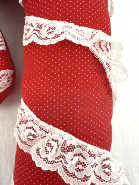 Vintage 19" Plush Candy Cane Pillow Decor with Lace Stripes - Holiday Charm