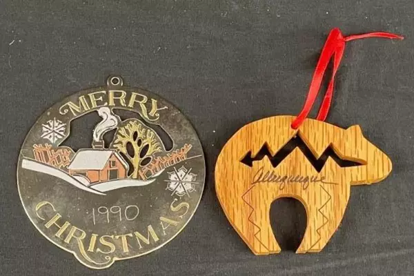 Christmas Ornaments Lot of 11 - Bows, Glitter, Bear, Metal, Wood, Holiday Decor