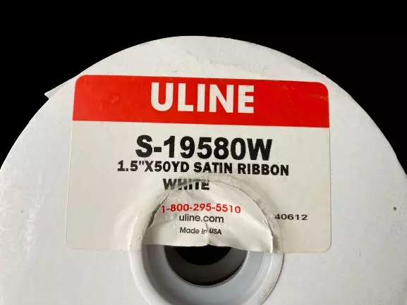 Uline S19580W 1.5" x 50 Yards White Satin Ribbon Spool - Good Condition
