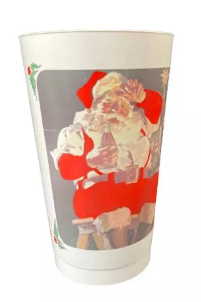 Vintage Coca-Cola Styroware Santa Tumbler Cup - Season's Greetings 6.5"