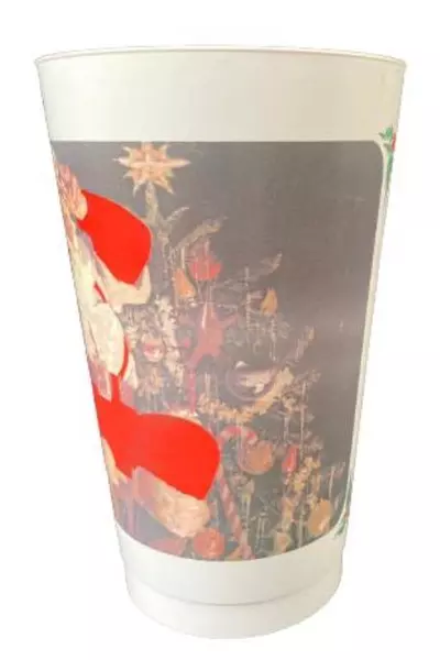 Vintage Coca-Cola Styroware Santa Tumbler Cup - Season's Greetings 6.5"