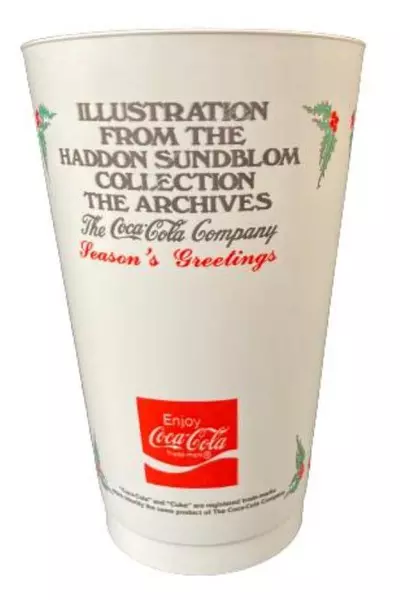 Vintage Coca-Cola Styroware Santa Tumbler Cup - Season's Greetings 6.5"