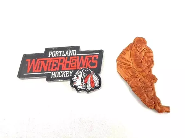 Lot of 5 Vintage Hockey Magnets - Winterhawks, Player, Skate & More