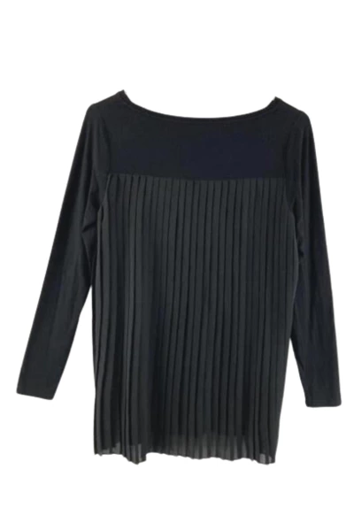 Classiques Entier Women's Black Accordion Pleat Top XS Long Sleeve Shirt