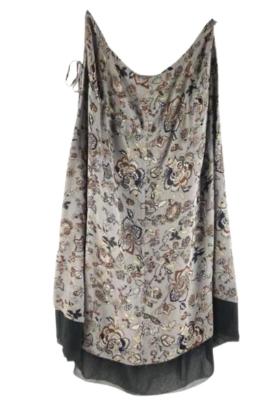 Sanctisilk XL Floral Overlay Skirt Gray Brown Black Side Zip - Good Condition