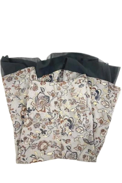 Sanctisilk XL Floral Overlay Skirt Gray Brown Black Side Zip - Good Condition