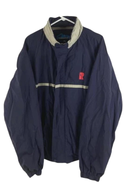 Tri-Mountain Men's XL Windbreaker Jacket Blue Gray Hidden Hood, Good Condition