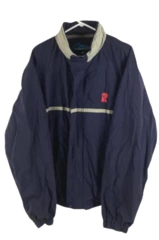 Tri-Mountain Men's XL Windbreaker Jacket Blue Gray Hidden Hood, Good Condition