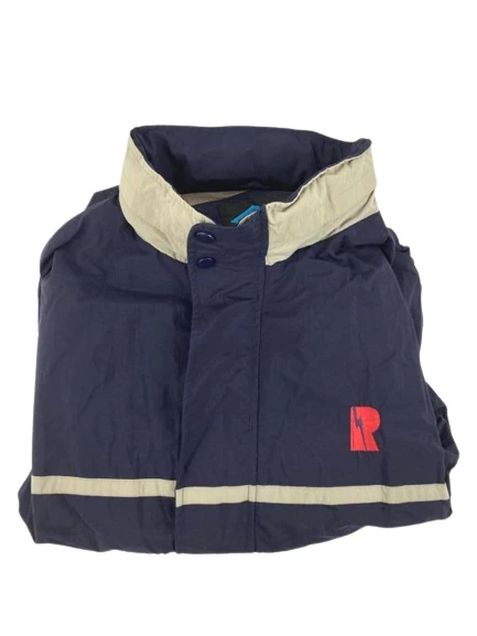 Tri-Mountain Men's XL Windbreaker Jacket Blue Gray Hidden Hood, Good Condition