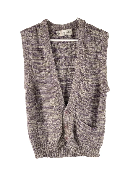 Tony Lambert Women's Medium Purple Gray Knit Cardigan Vest Sleeveless Pockets