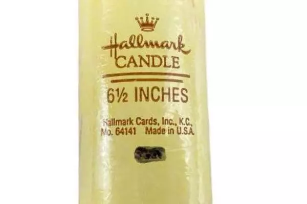 Vintage Hallmark 6.5" Pale Yellow Taper Candle Bell Top, Sealed Collectible