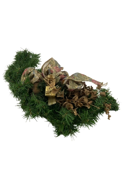 Lot of Artificial Christmas Pine Bow with Pinecones & Floral Ribbon Decor