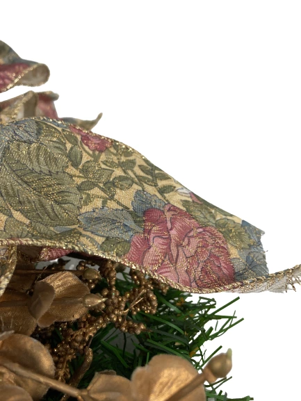 Lot of Artificial Christmas Pine Bow with Pinecones & Floral Ribbon Decor